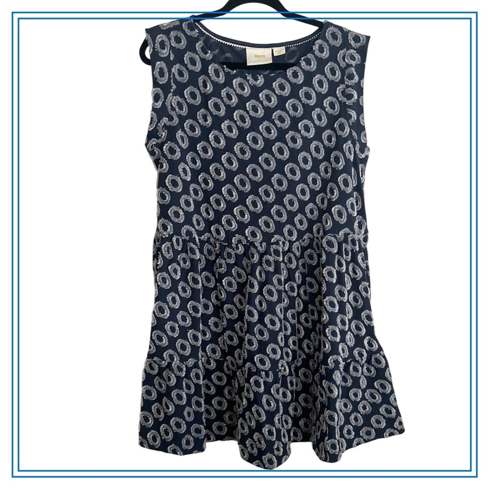 Maeve Anthropologie Navy Eyelash Fringe Circle Tiered Babydoll Dress Sz. Medium